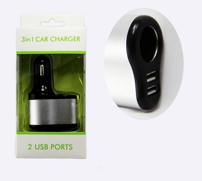 АЗУ USB Car Charger 5 V 3.1 A 3 в 1 2 Ports черный 00-00014813 фото