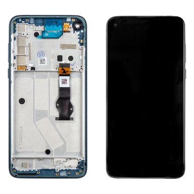 Дисплей MOTOROLA G8 Power (XT2041) (2020) с черным тачскрином и синей рамкой 00-00023370 фото