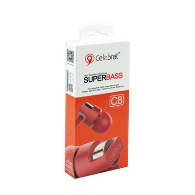 Навушники CELEBRAT C8 вакуумні з гарнітурою, червоні 00-00020792 фото