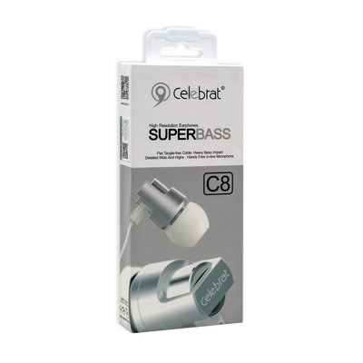 Навушники CELEBRAT C8 вакуумні з гарнітурою, сріблясті 00-00020130 фото