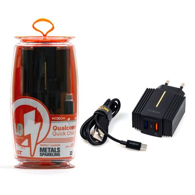 Зарядний пристрій USB MOXOM MX-HC12 2.4 A 2USB 3.0 Quick Charge (адаптер + кабель USB Type C) 00-00020062 фото