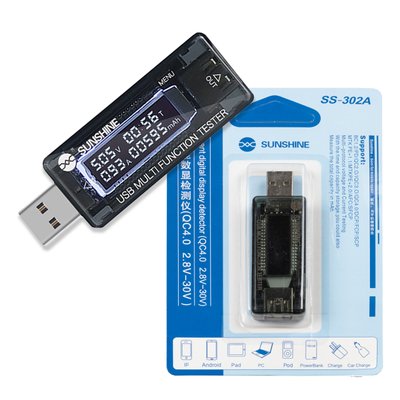 Тестер напряжения и тока USB-зарядки SUNSHINE SS-302A (2.8-30 V,0-5 A) с таймером 00-00021473 фото