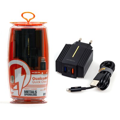 Зарядний пристрій USB MOXOM MX-HC12 2.4 A 2 USB 3.0 Quick Charge (адаптер + кабель USB-Lightning) 00-00020061 фото