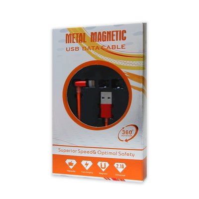 Кабель USB - Lightning Metal Magnetic 360° 2.1A магнитный красный 00-00017690 фото