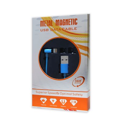 Кабель USB-iPhone 5/6/iPad Metal Magnetic 360° 2.1 A магнітний синій 00-00017688 фото