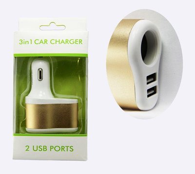 АЗУ USB Car Charger 5 V 3.1 A 3 в 1, 2 Ports золотистый 00-00011324 фото